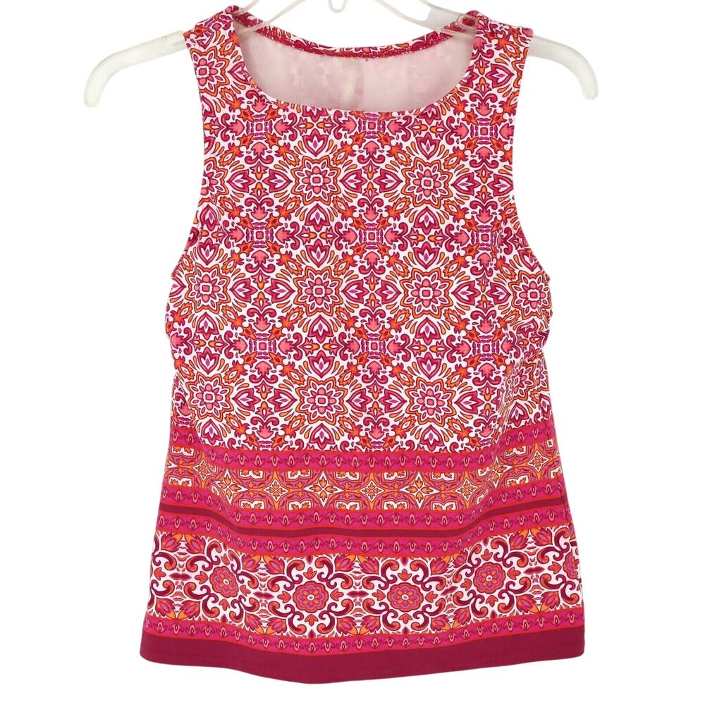 Lands End Swim Top Womens 4 Pink White Floral Tankini Built in Bra Vacation